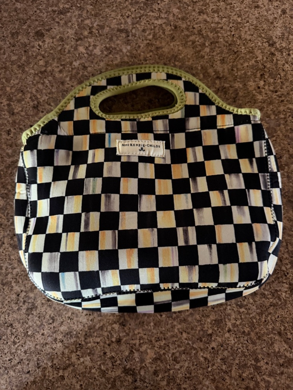 MacKenzie-Childs Courtly Check Neoprene Tote with Green Trim